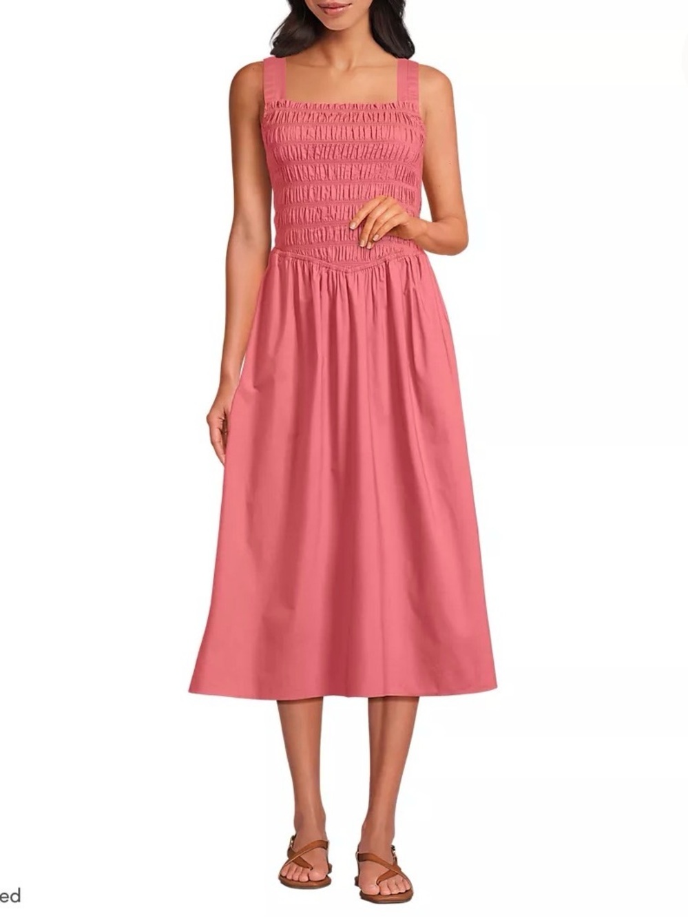 Lands' End Coral Pink Smocked Midi Dress